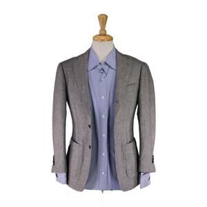 Ring Jacket Japan Gray Twill Woven Wool-Mohair Patch Pocket 2-Btn Blazer 34S